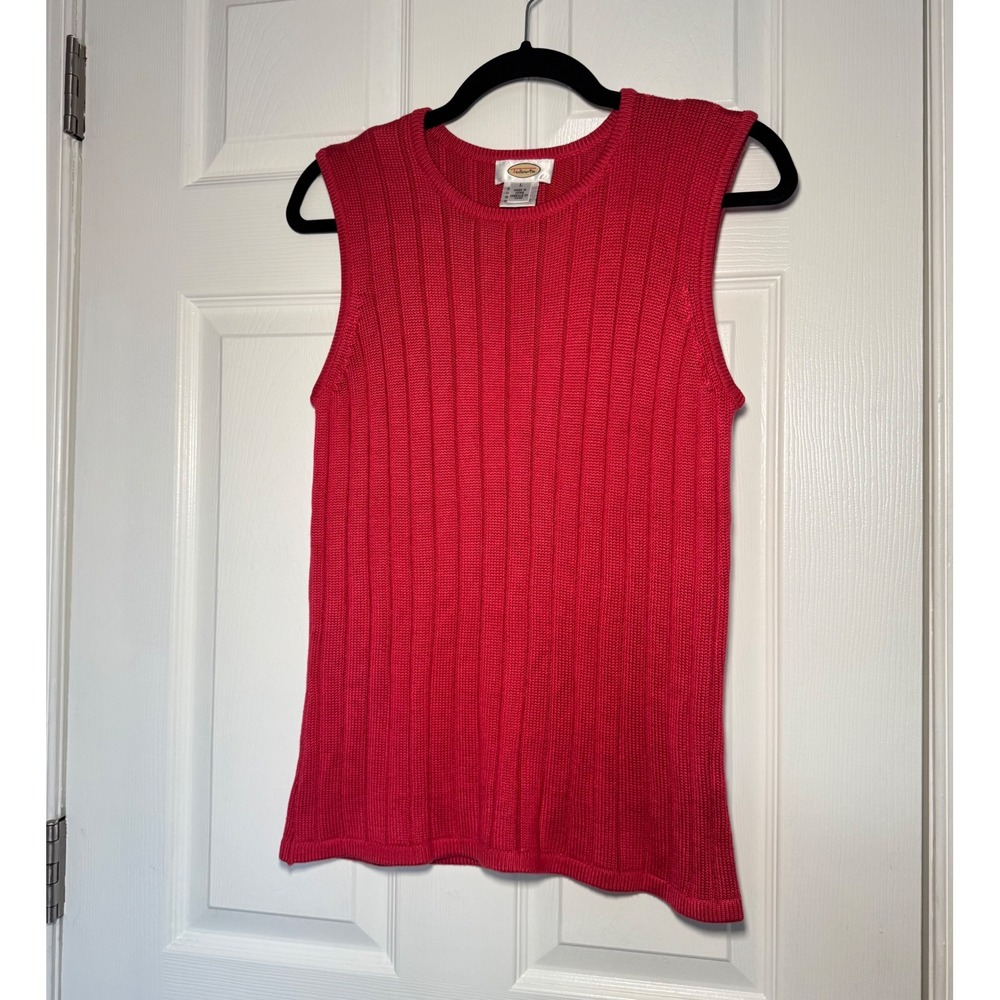 VTG Talbots Red 100% Silk Ribbed Knit Sleeveless Sweater Vest Top Womens Large L
